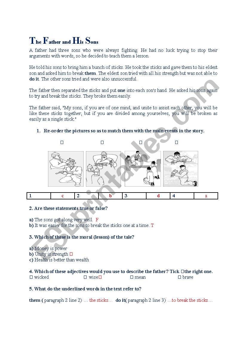 The father and his sons worksheet