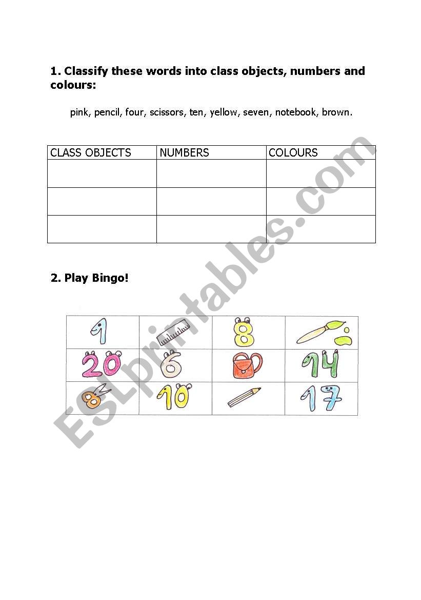 My first bingo worksheet