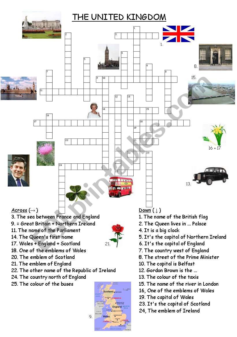 The United Kingdom crosswords worksheet