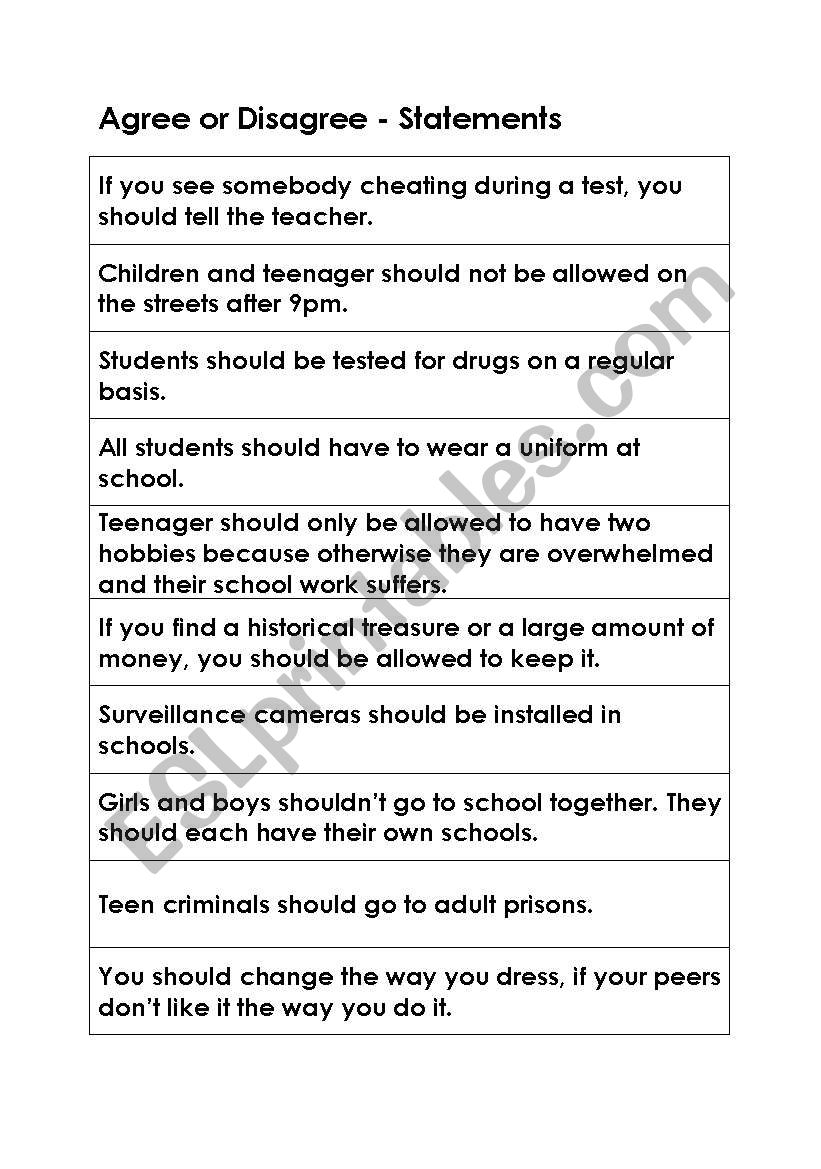 Agree or Disagree worksheet