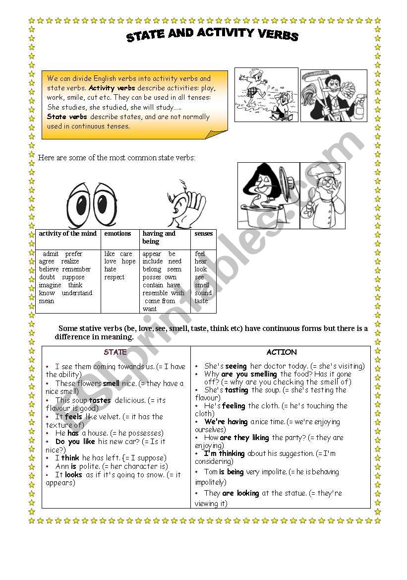 State and activity verbs worksheet