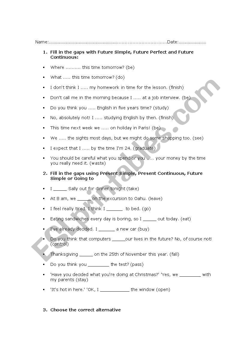 Revision worksheet