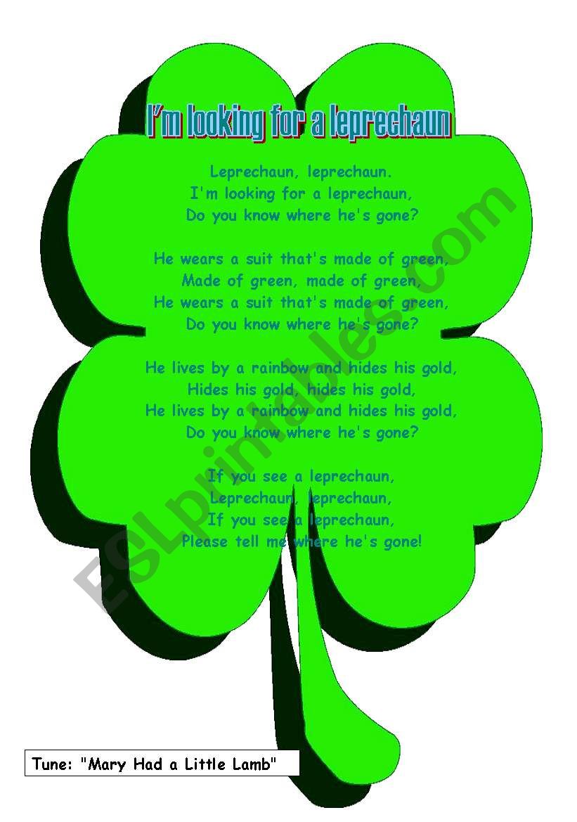 Saint Patrick song worksheet