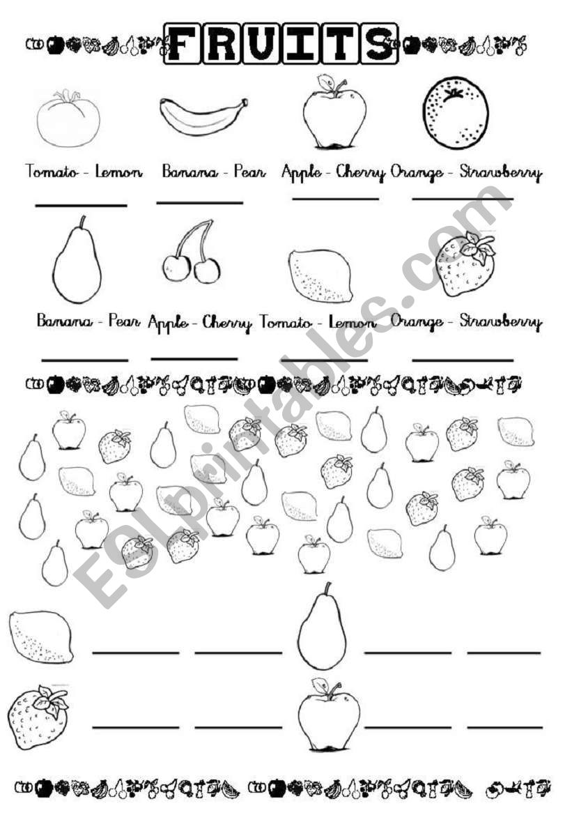 FRUITS - Write, count and color