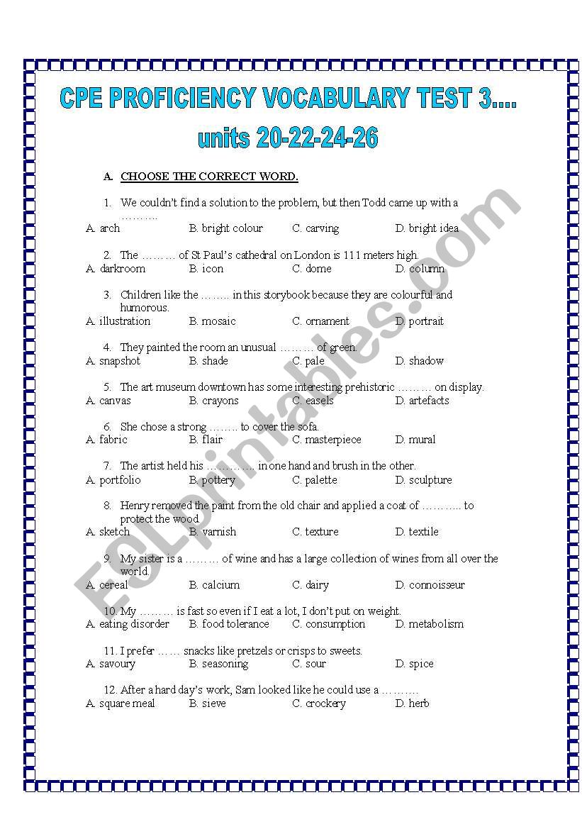 CPE VOCABULARY TEST 3 worksheet