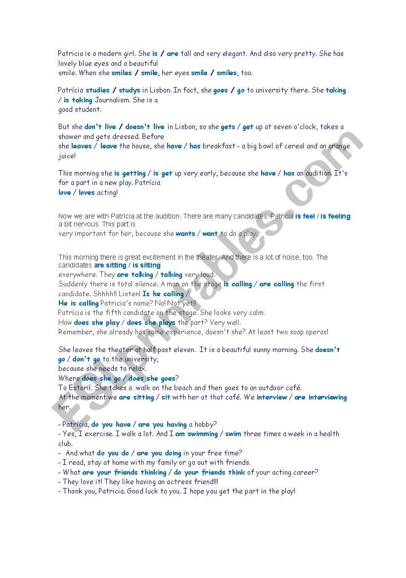 present simple or continuous worksheet