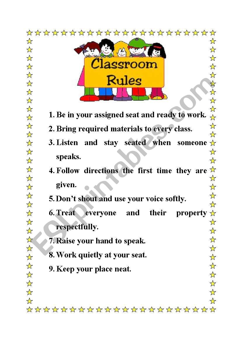 Classroom rules worksheet