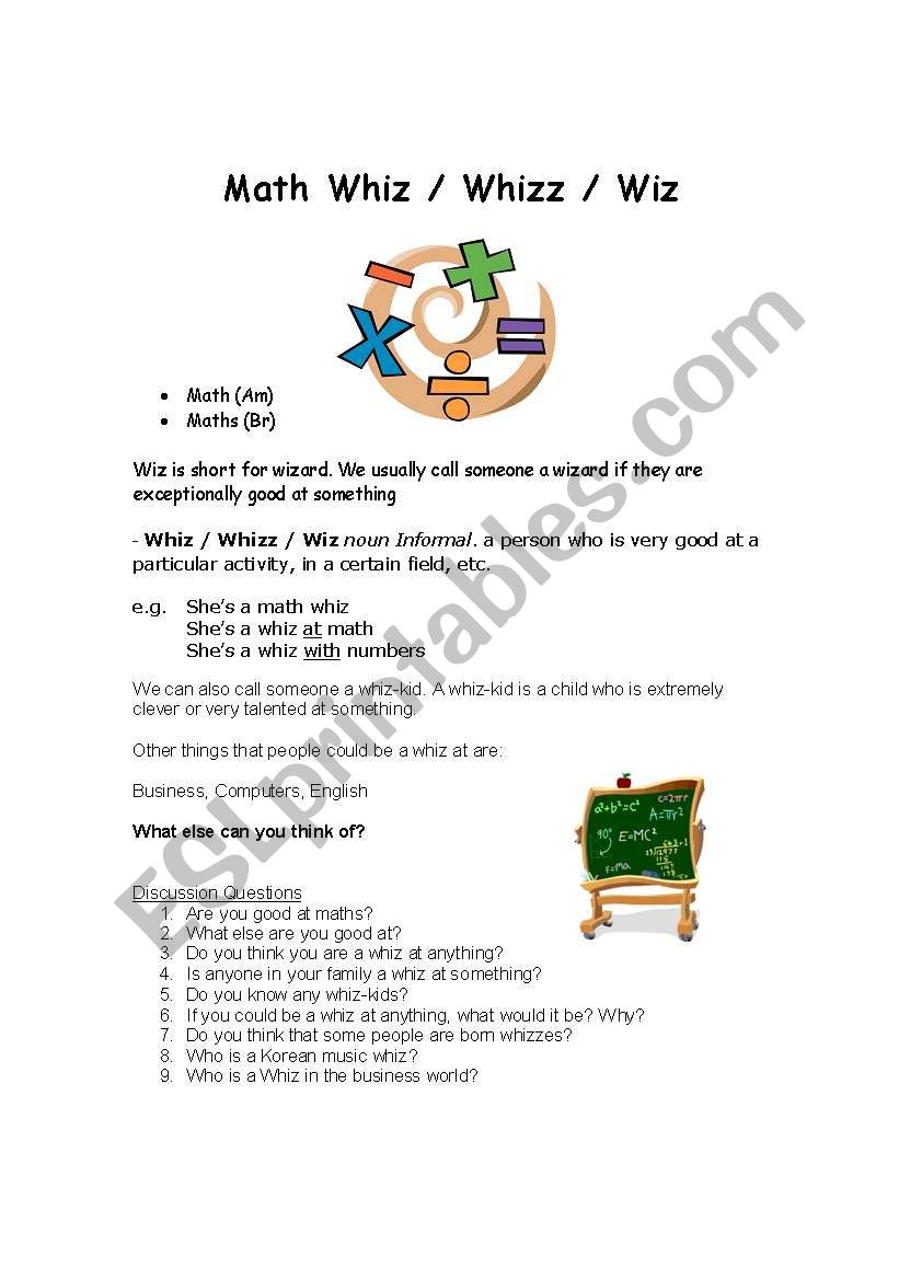 Math Whiz worksheet