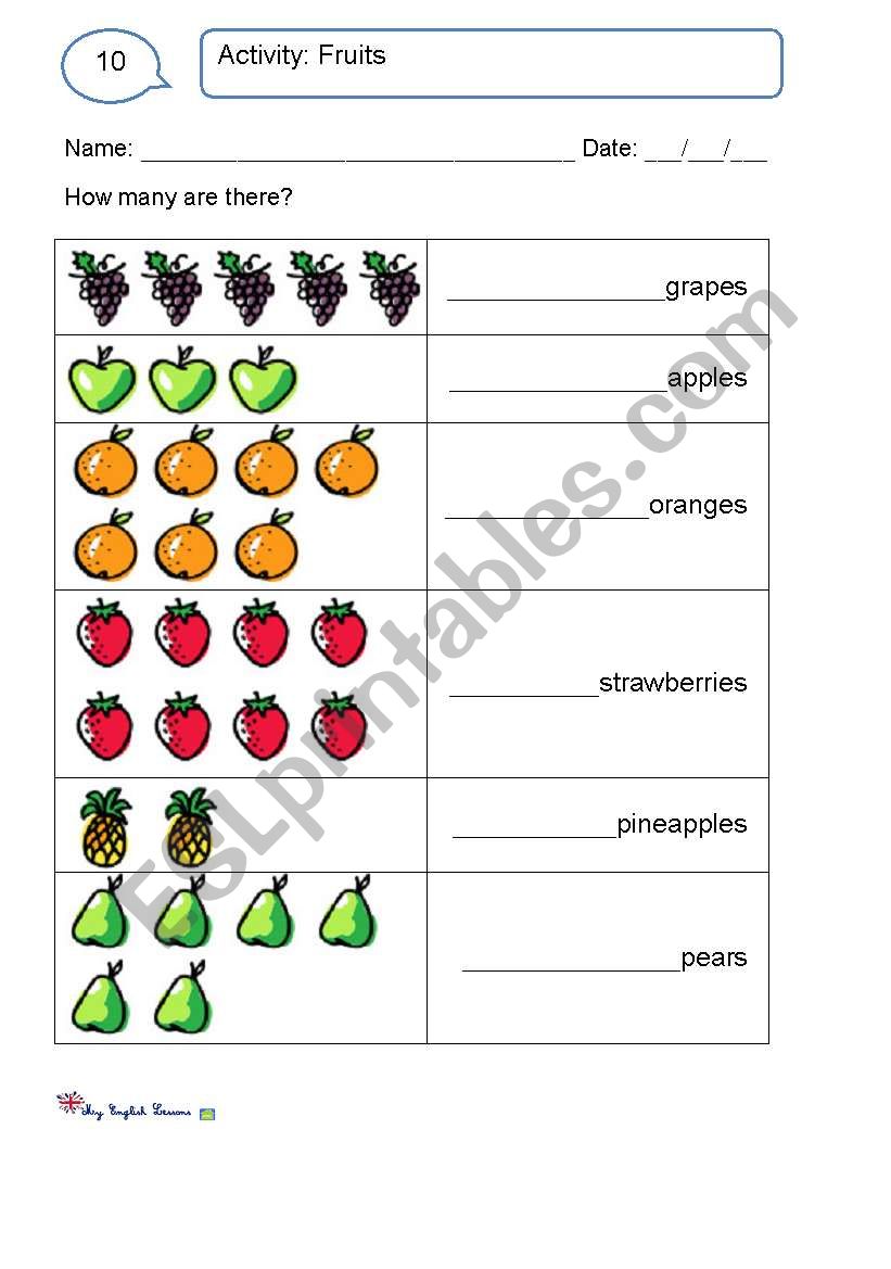 Fruit and numbers worksheet