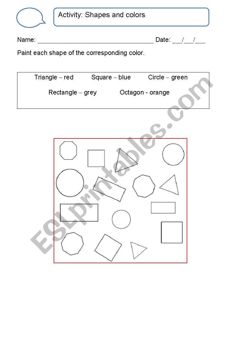 The Shapes and colors worksheet
