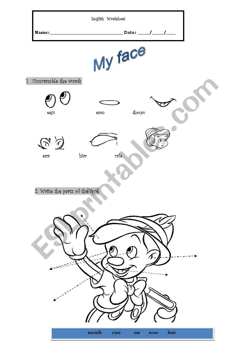  Face worksheet