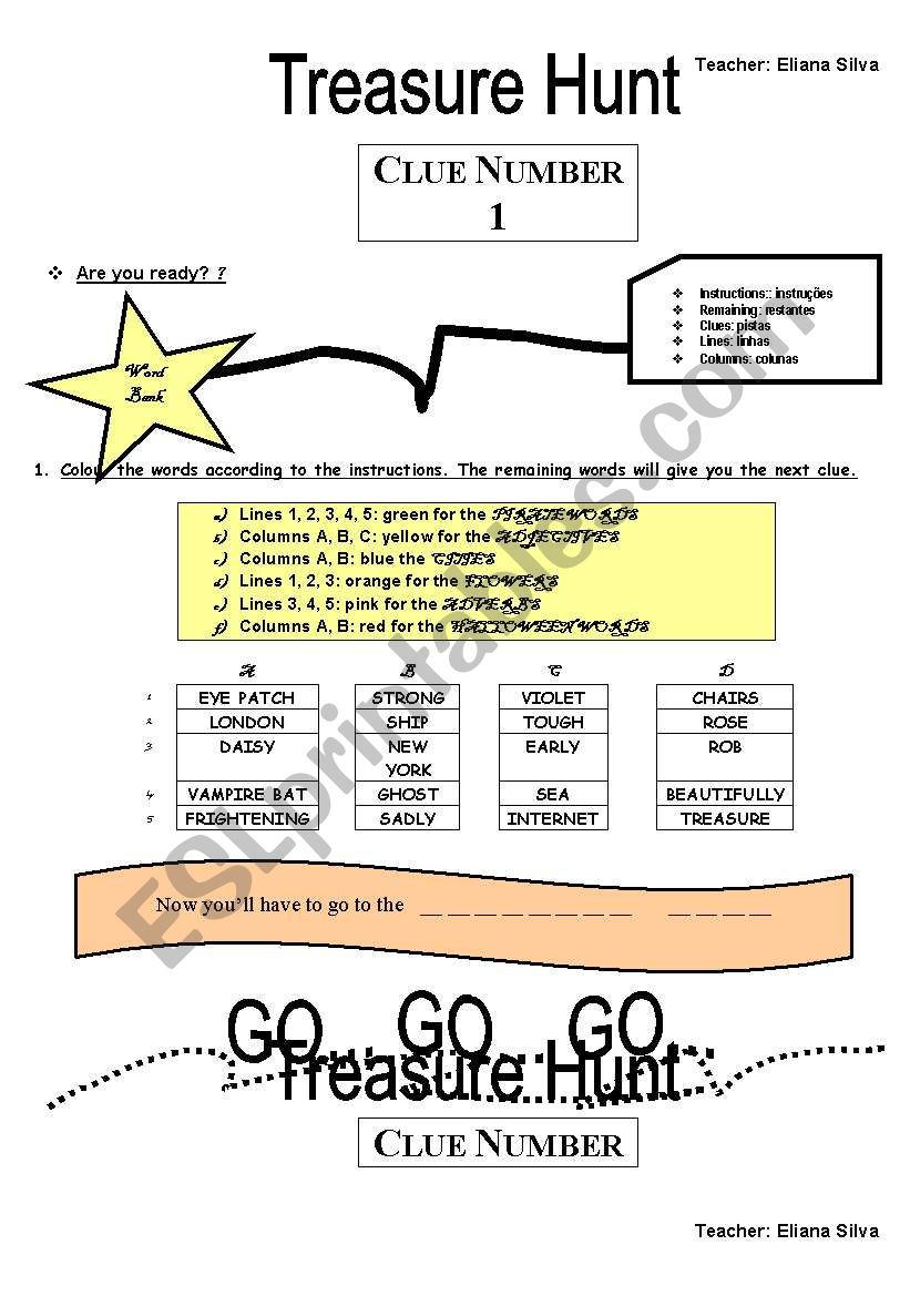 TREASURE HUNT  -PART 1 worksheet