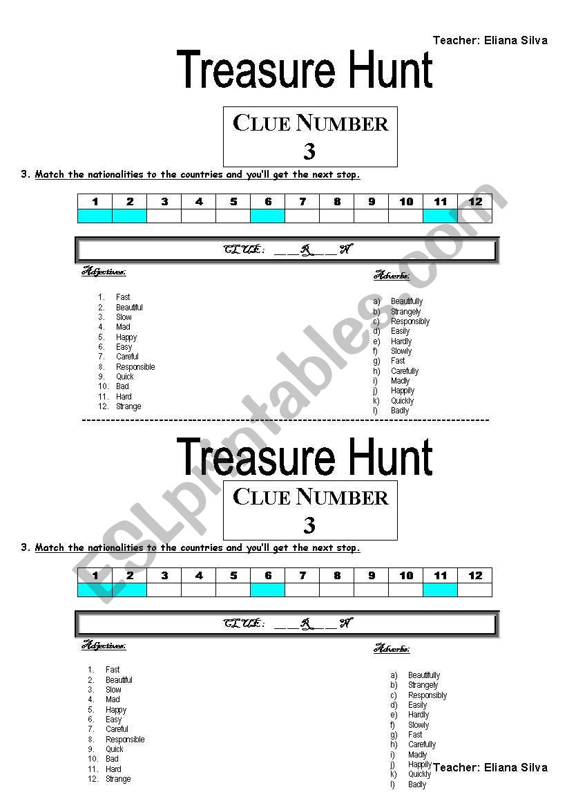 TREASURE HUNT -PART 2 worksheet