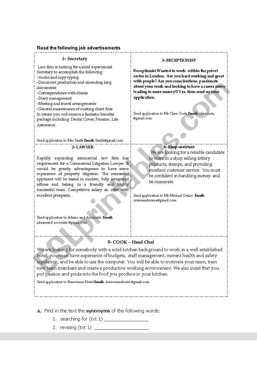 job adds and letter of application