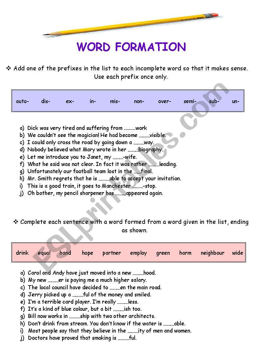 Word Formation (two pages) worksheet