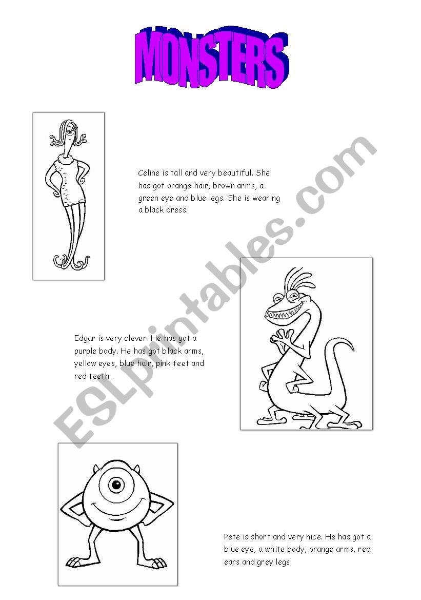 MONSTERS worksheet