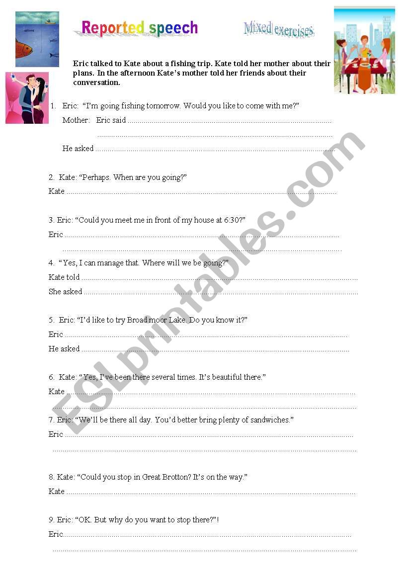 Reported speech story worksheet