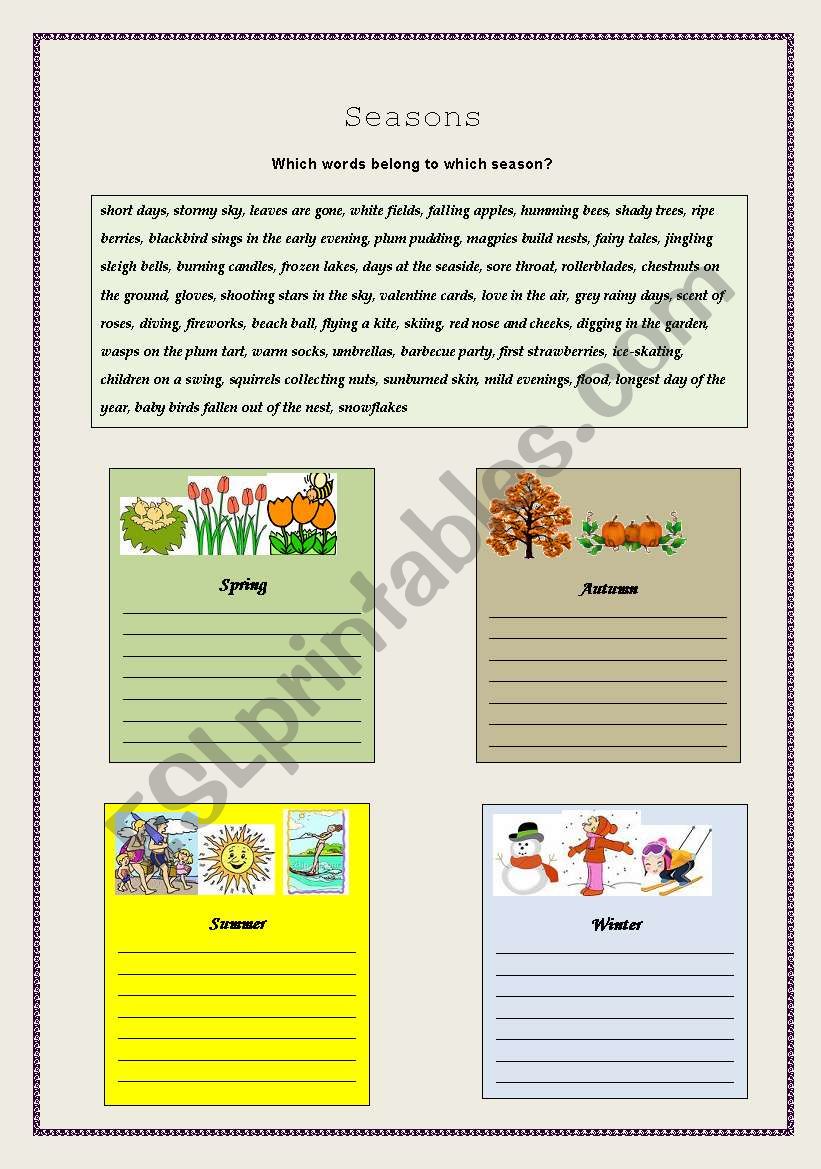 Seasons worksheet