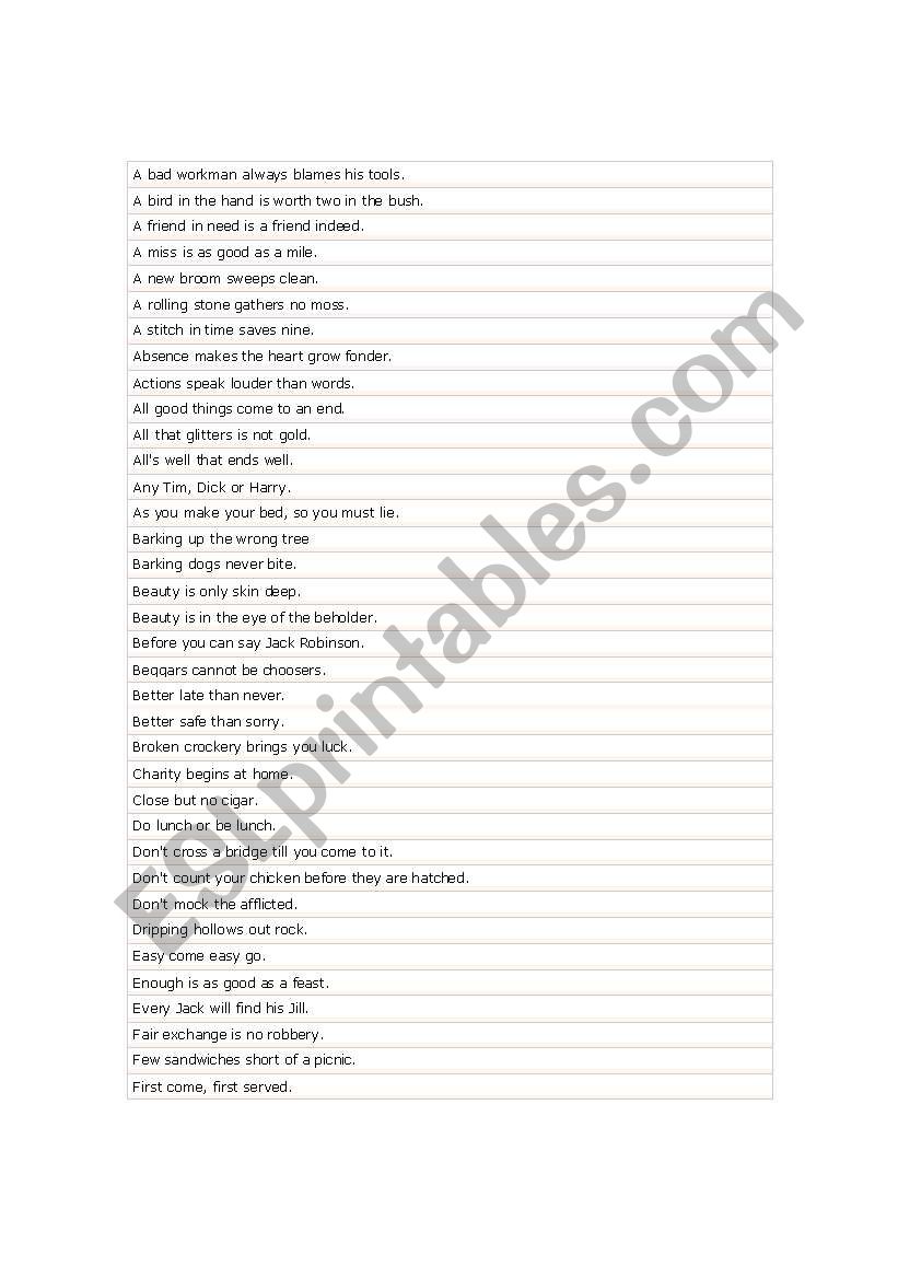 Proverbs worksheet