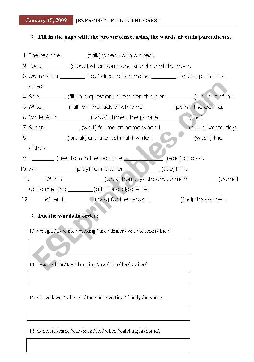 Past continuous worksheet