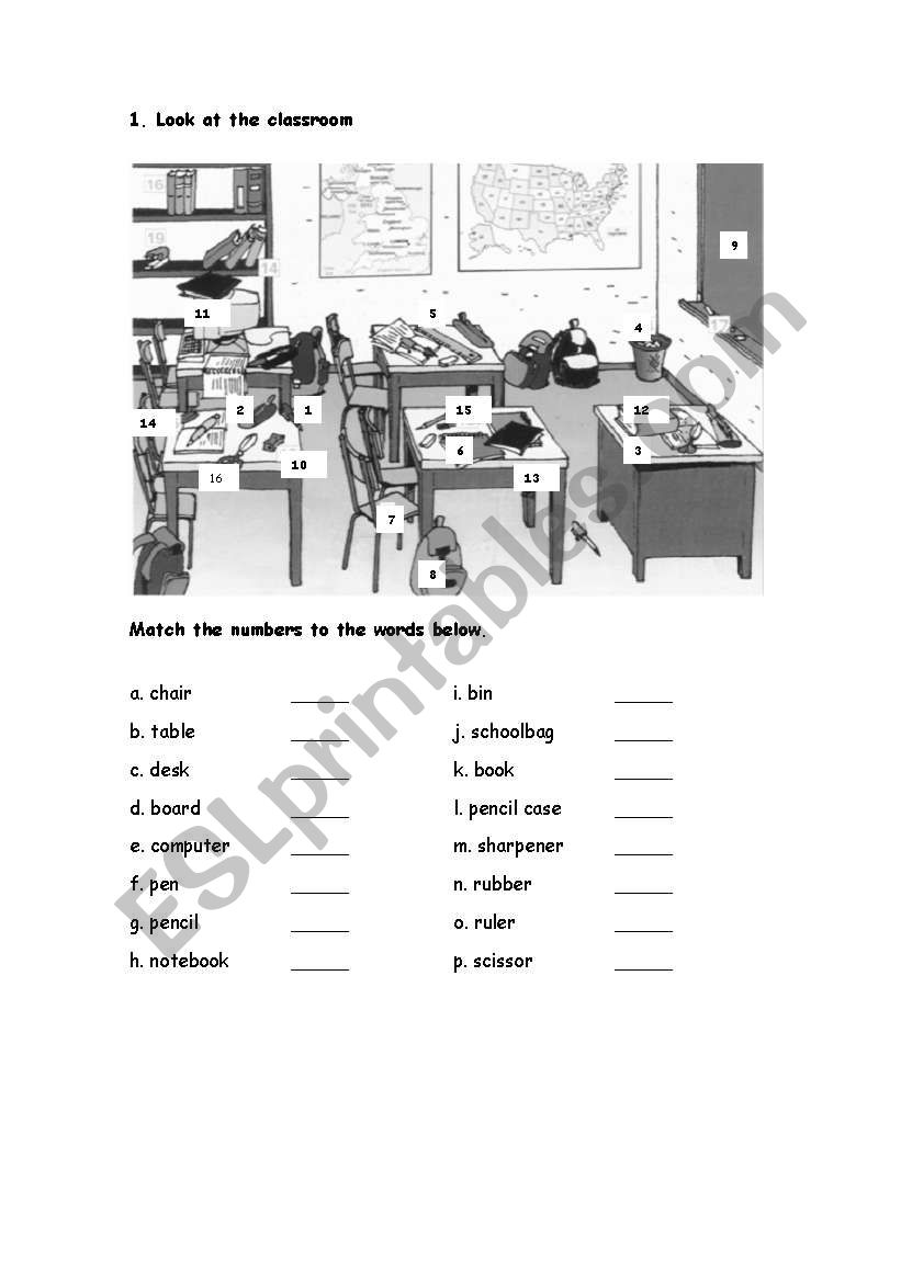 Classroom objects worksheet