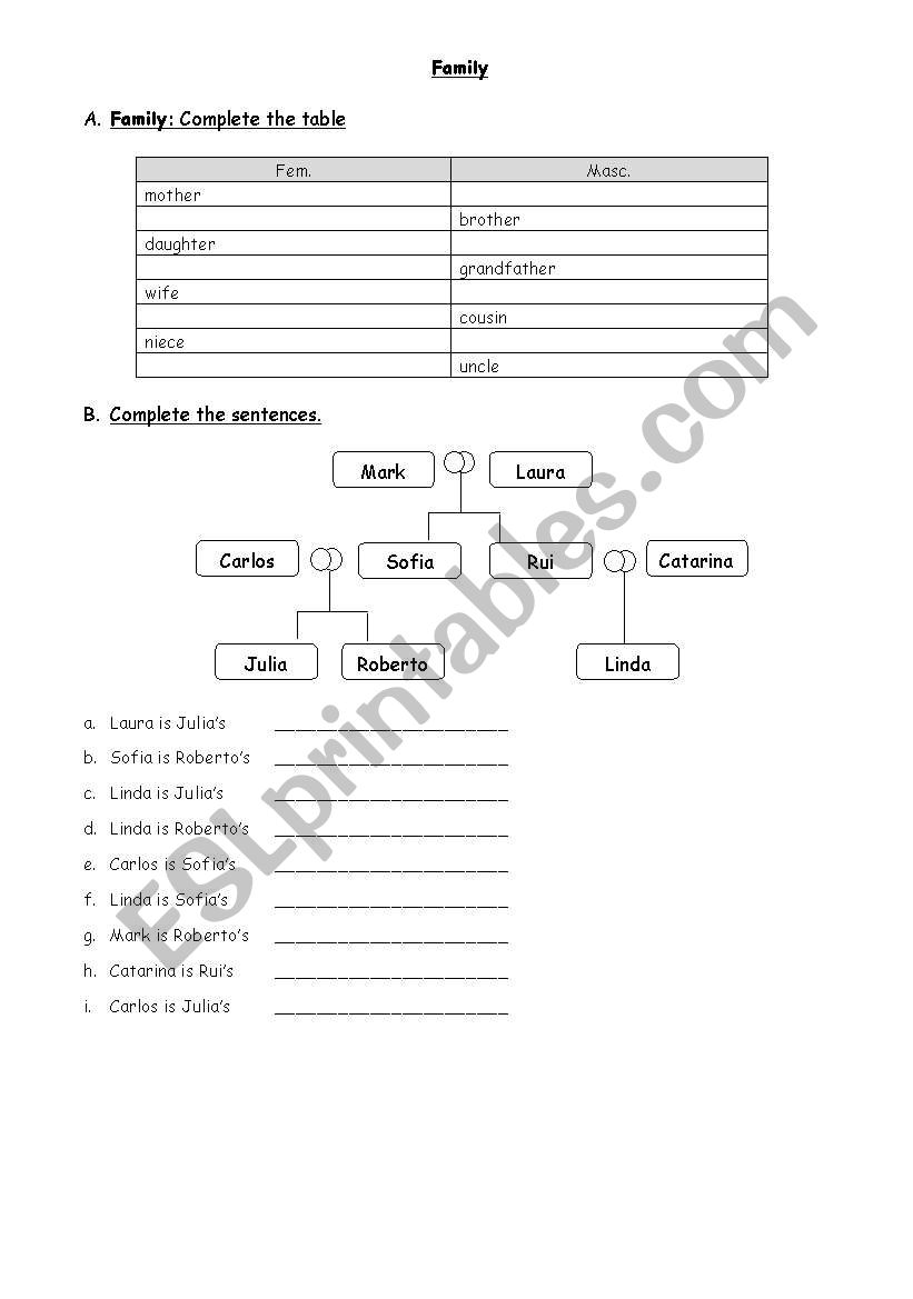 Family worksheet