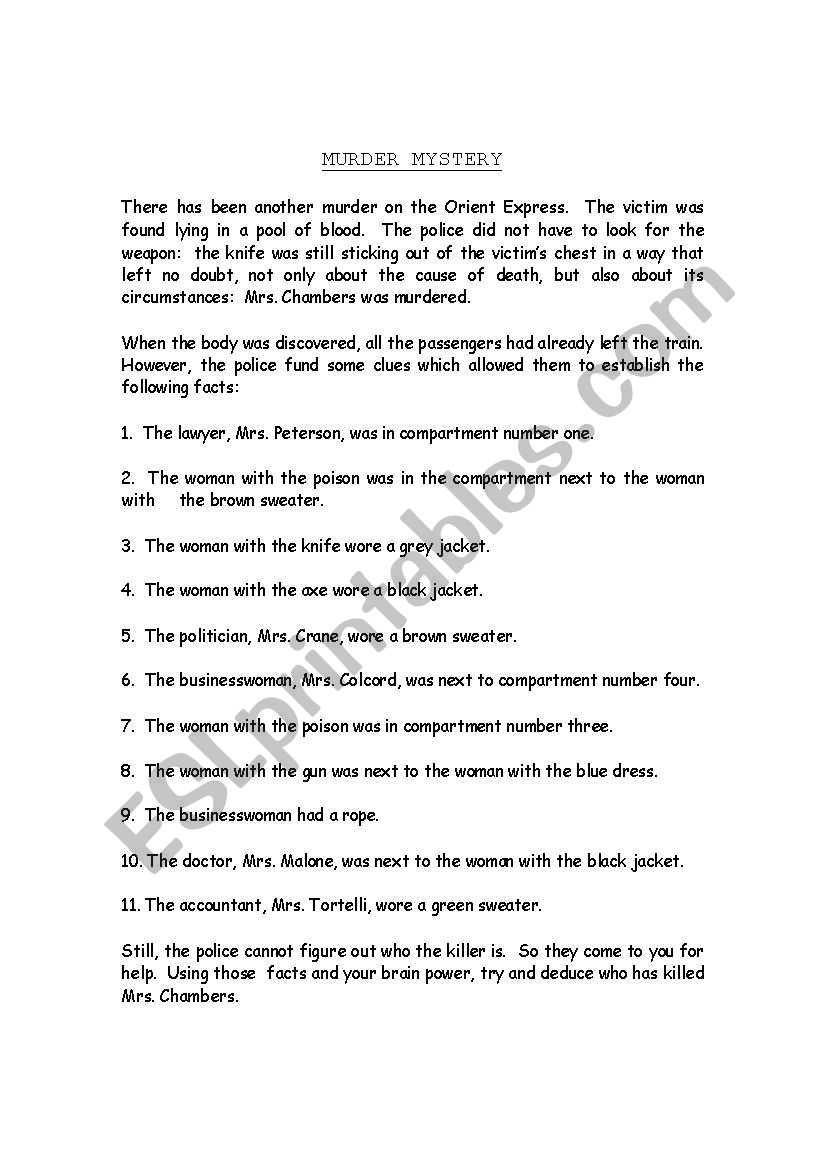 MURDER MYSTERY worksheet