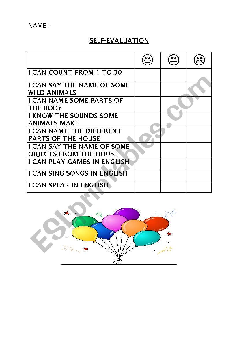 SELF EVALUATION FOR VERY YOUNG LEARNERS