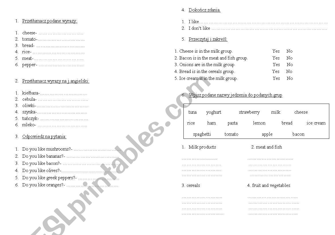 pizza and ingredients worksheet