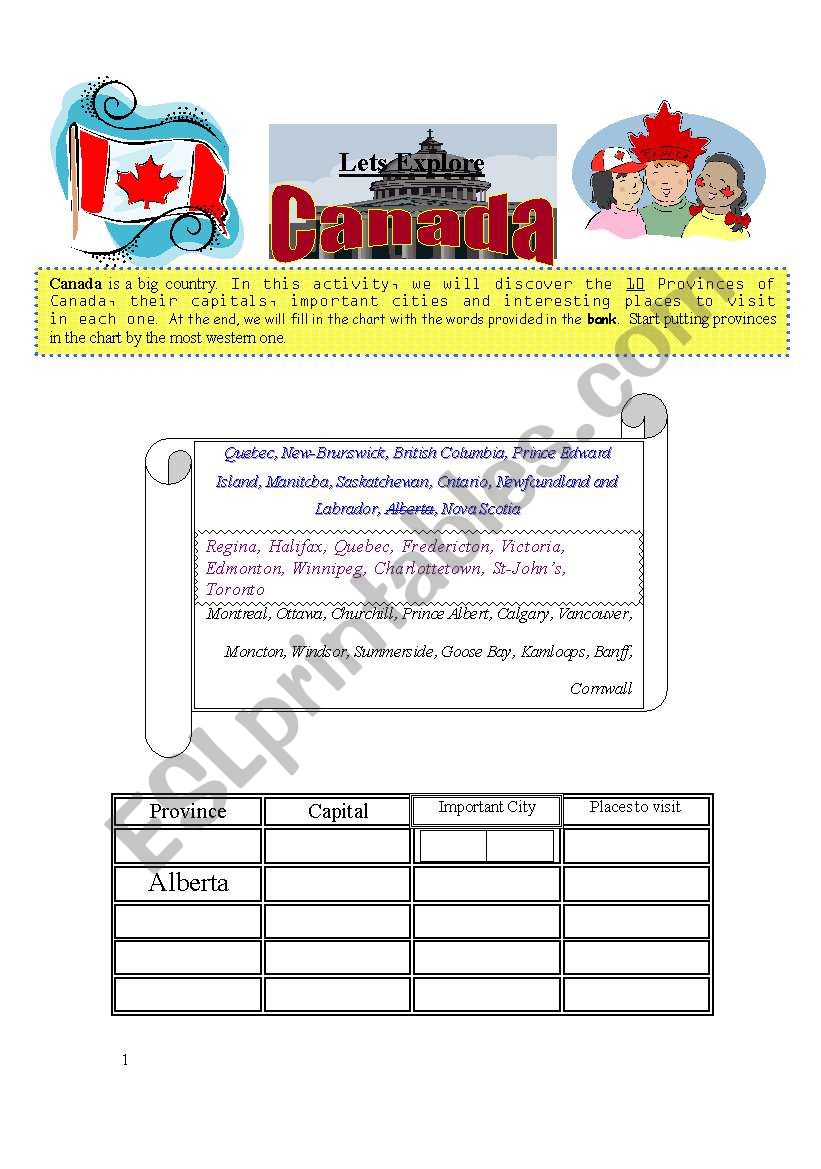 Lets Discover Canada worksheet