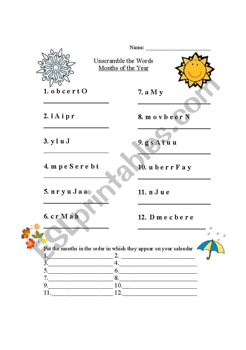 Unscramble the Months worksheet