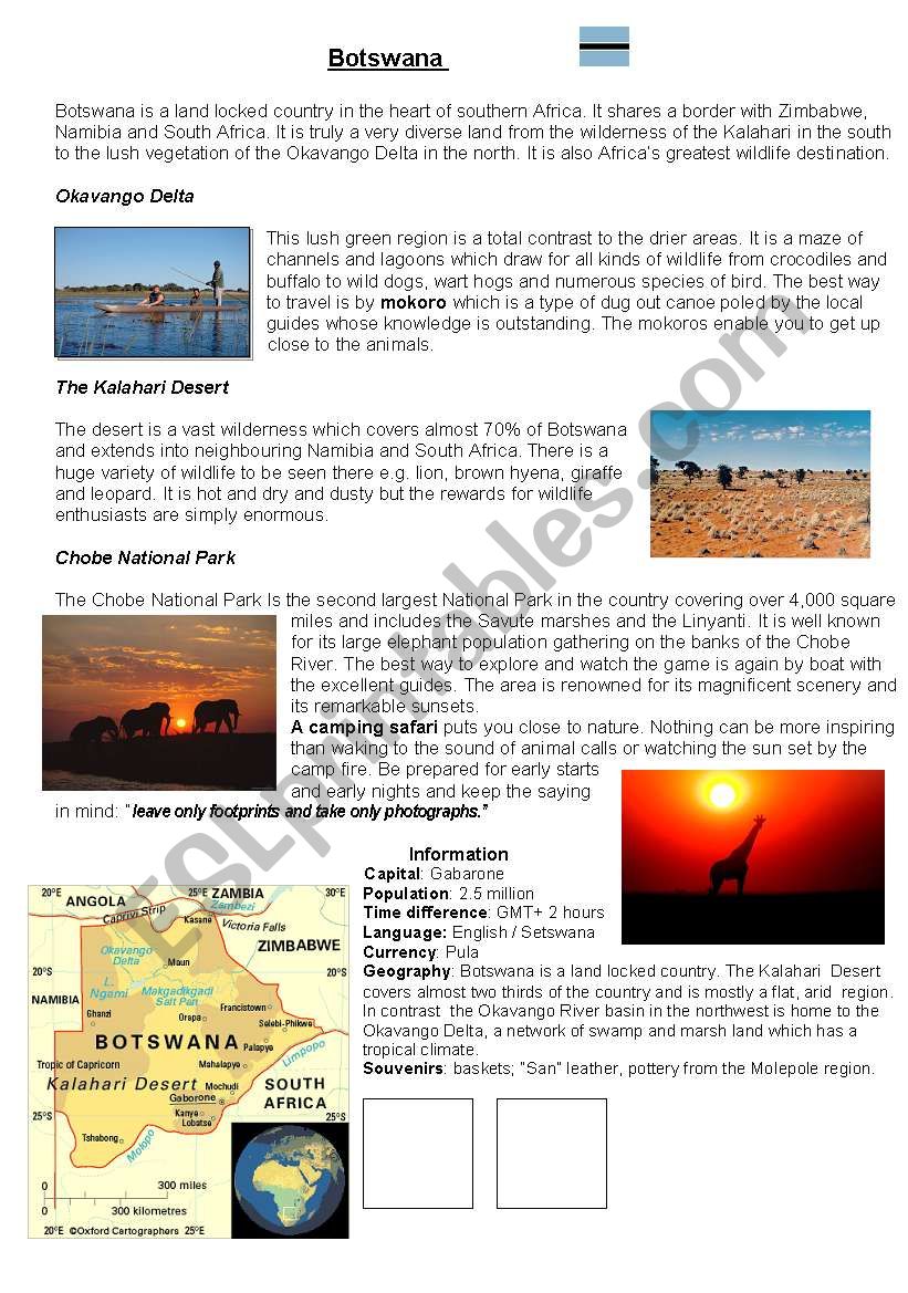 Information Sheet about Botswana with comprehension questions