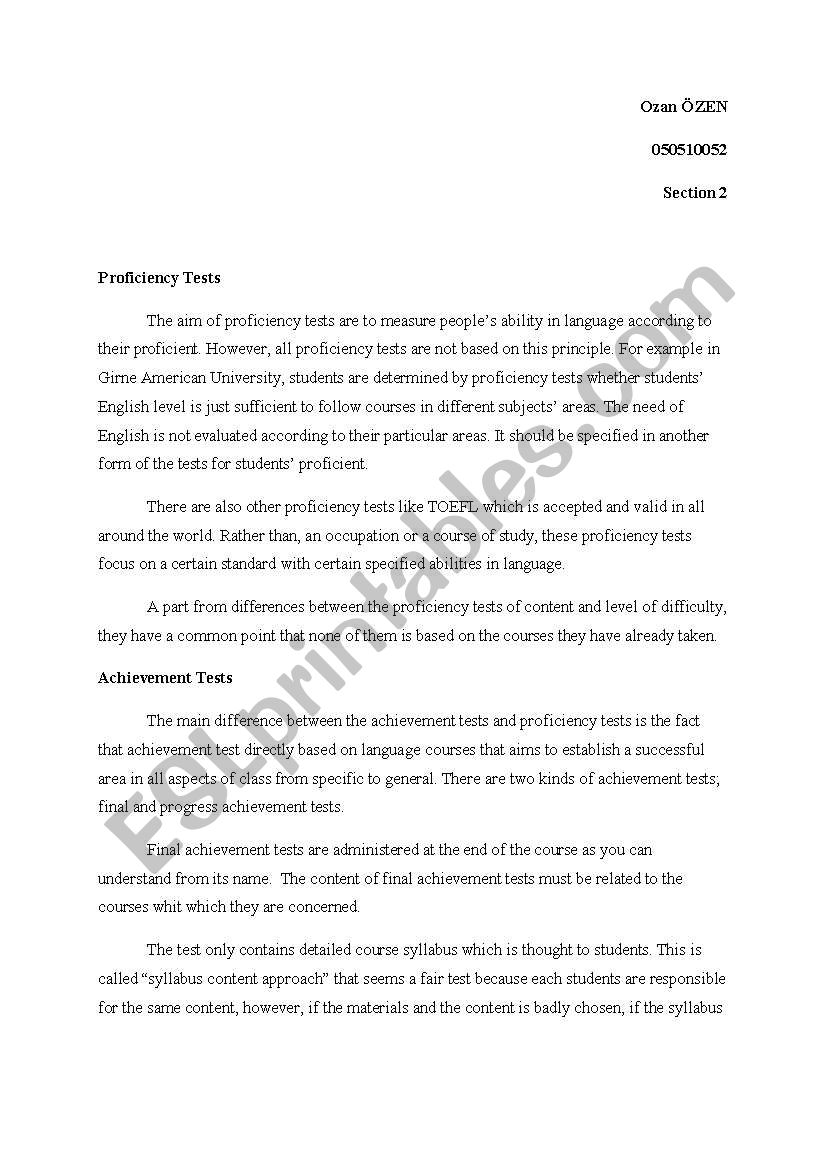 Poficiency Exams worksheet