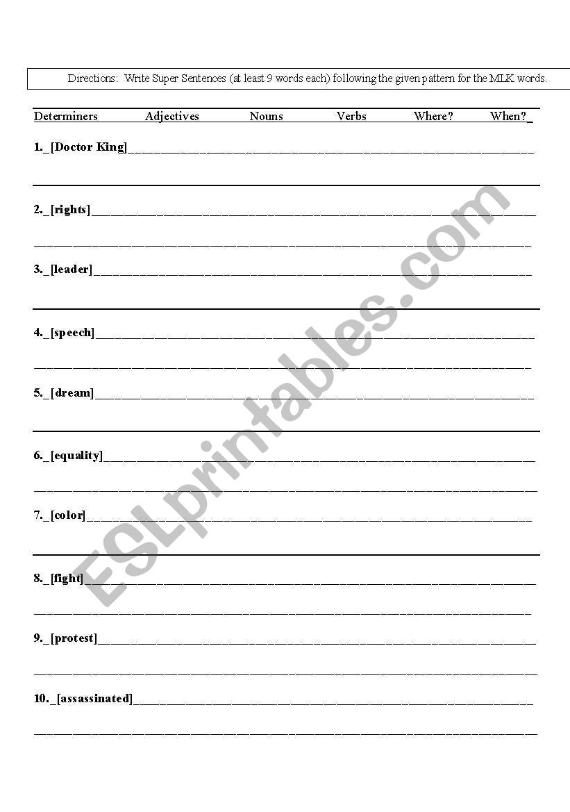 Martin Luther King Super Sentences