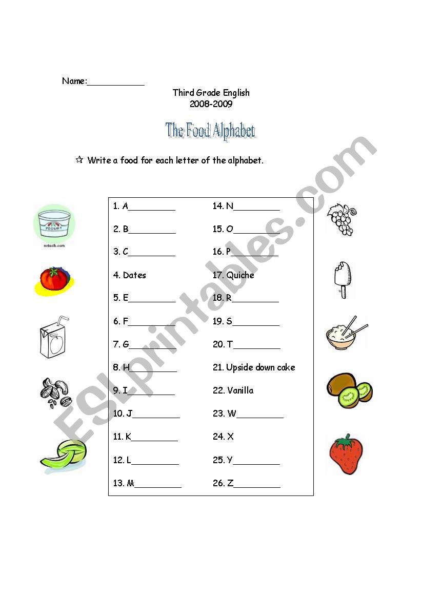 Food Alphabet worksheet
