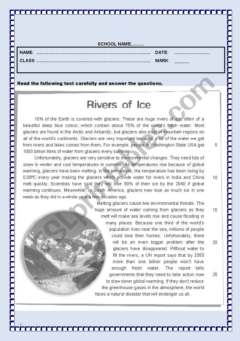 Test - River of Ice worksheet