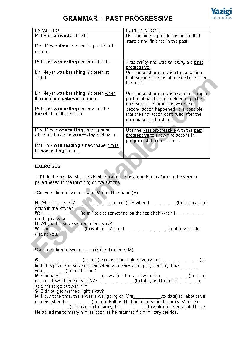 PAST CONTINUOUS worksheet