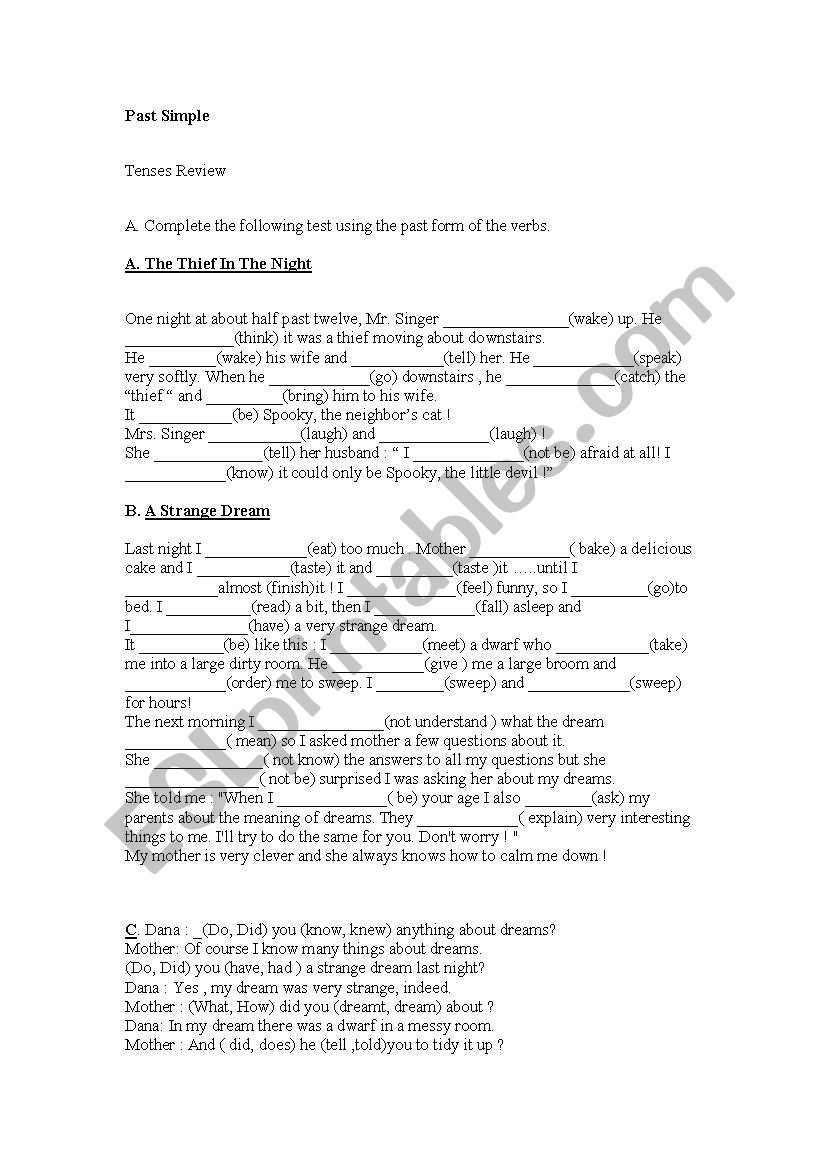 Different Verb Tenses worksheet