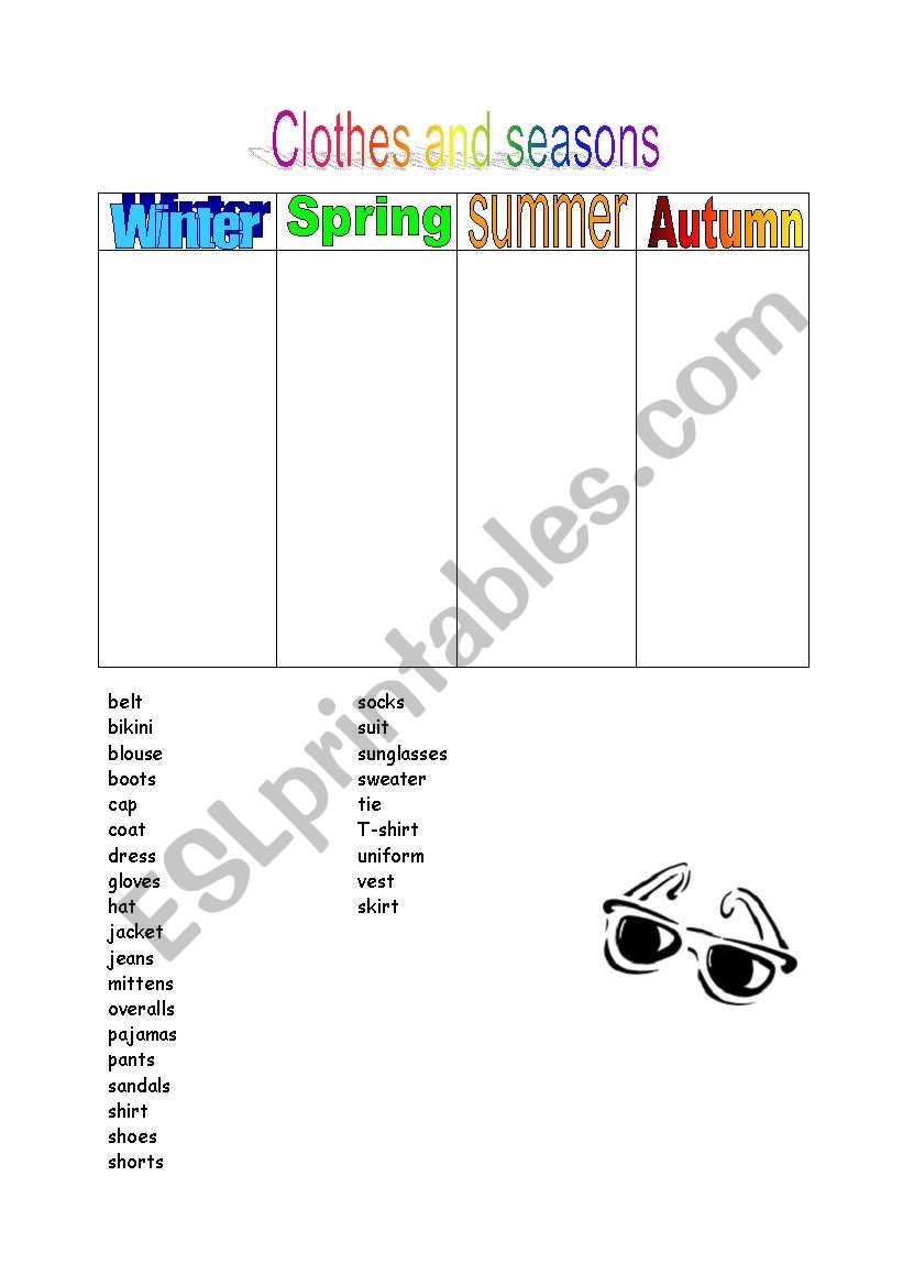 clothes and seasons worksheet