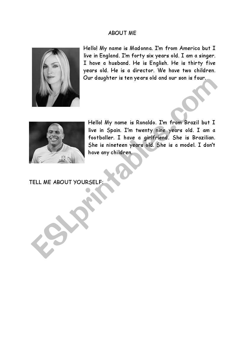 About me. worksheet