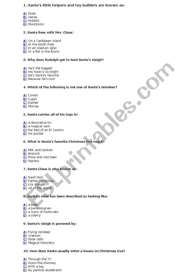 CHRISTMAS QUIZ worksheet