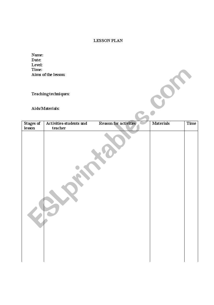 lesson plan worksheet