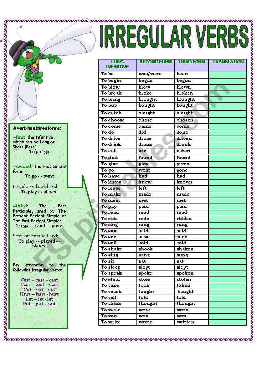 IRREGULAR VERBS worksheet