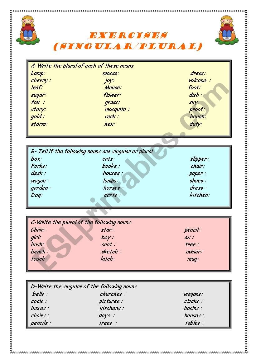 sngular&plural exercises worksheet