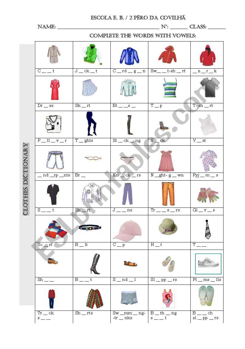 Clothes pictionary worksheet