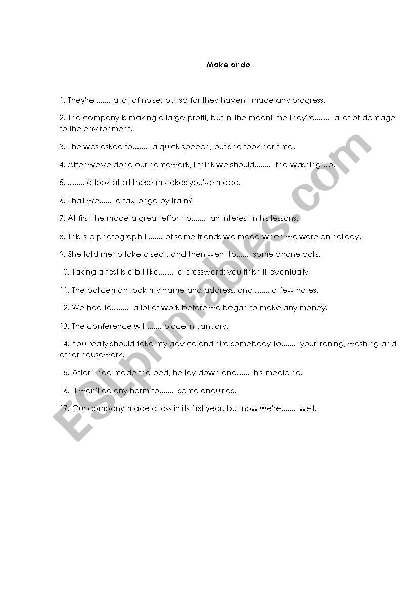 Make or Do worksheet