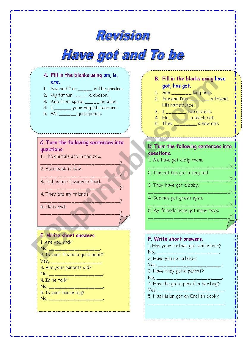 Practising Have got and To Be worksheet