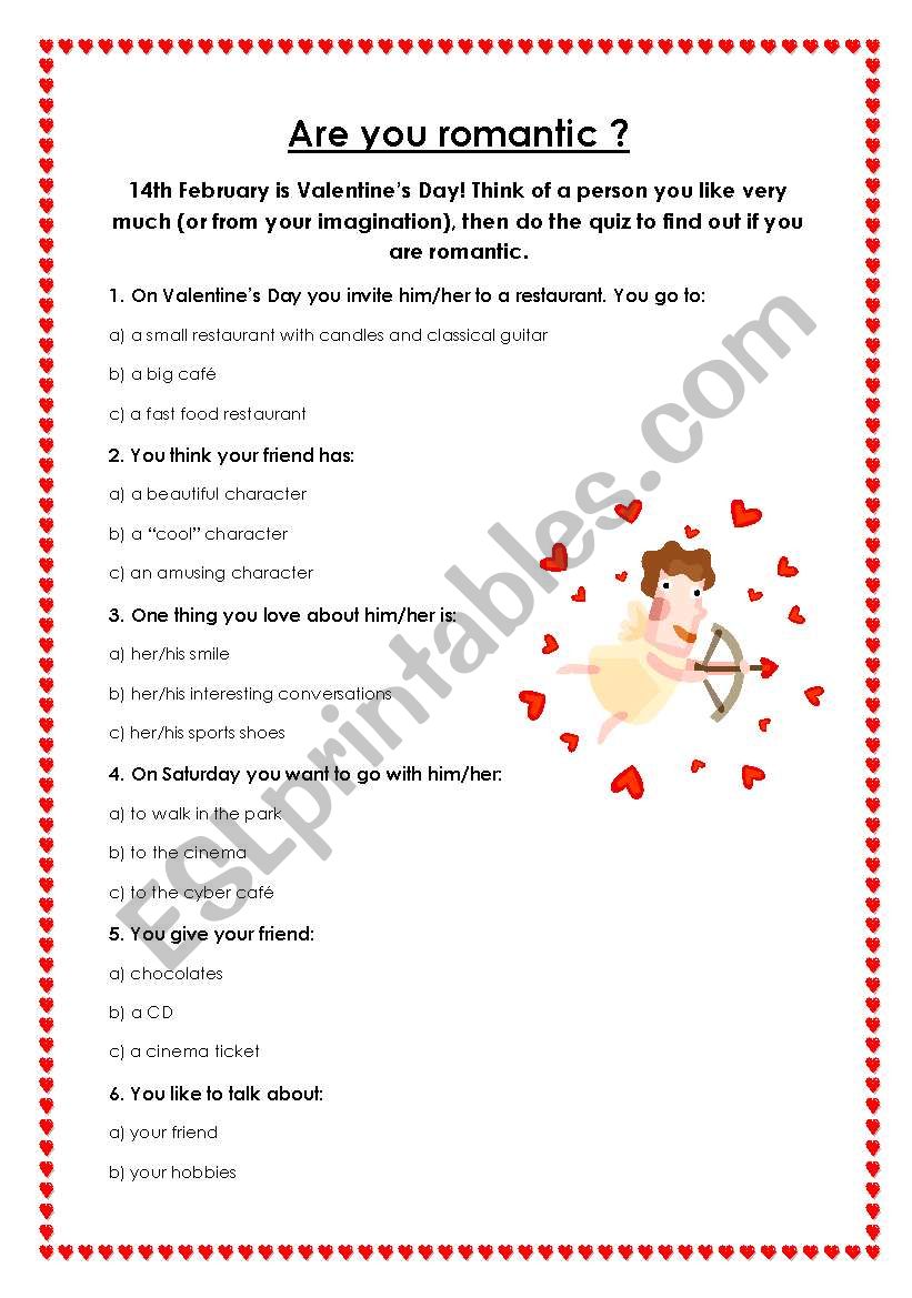 Are you romantic? QUIZZ worksheet