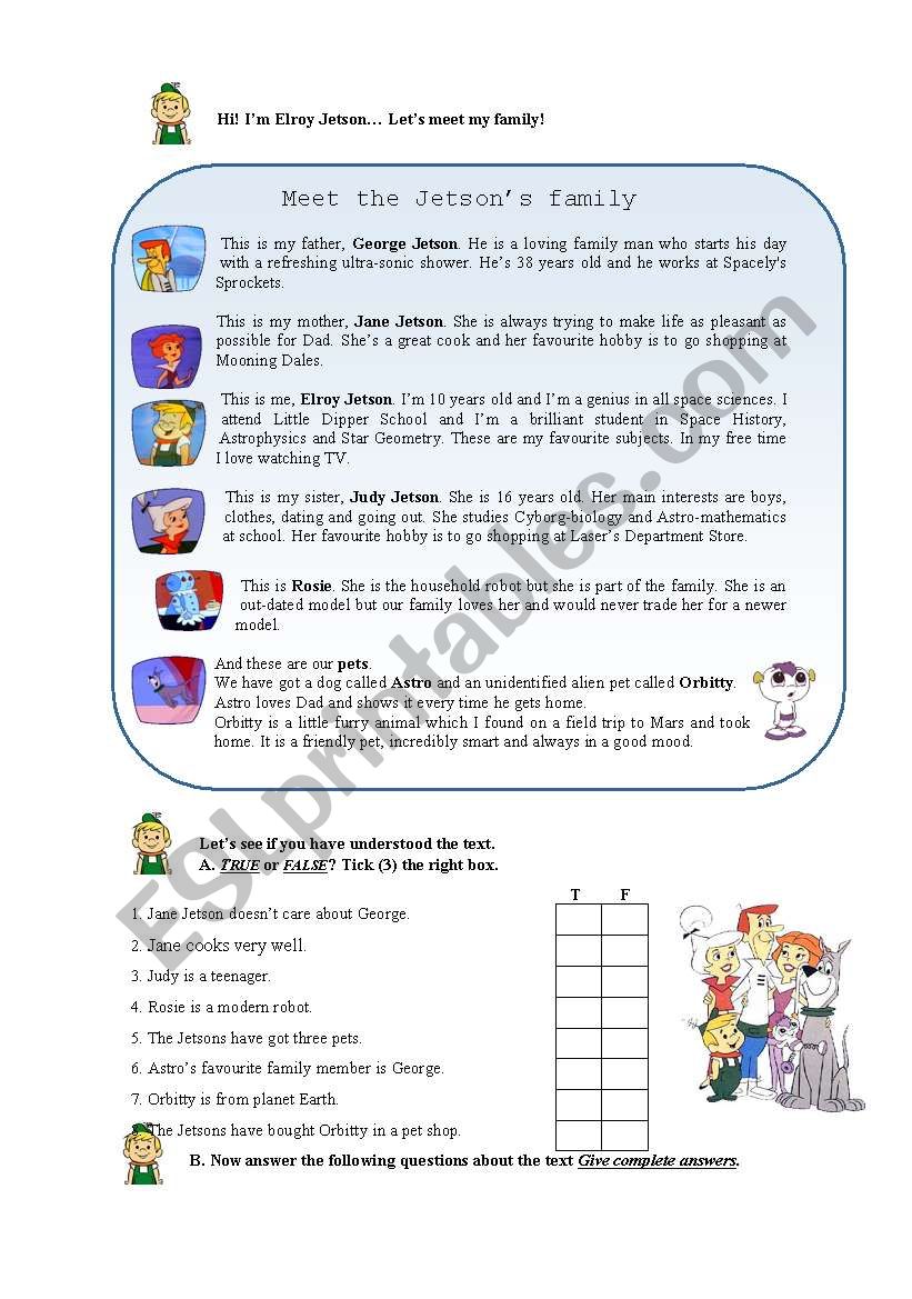 Family: the Jetsons worksheet