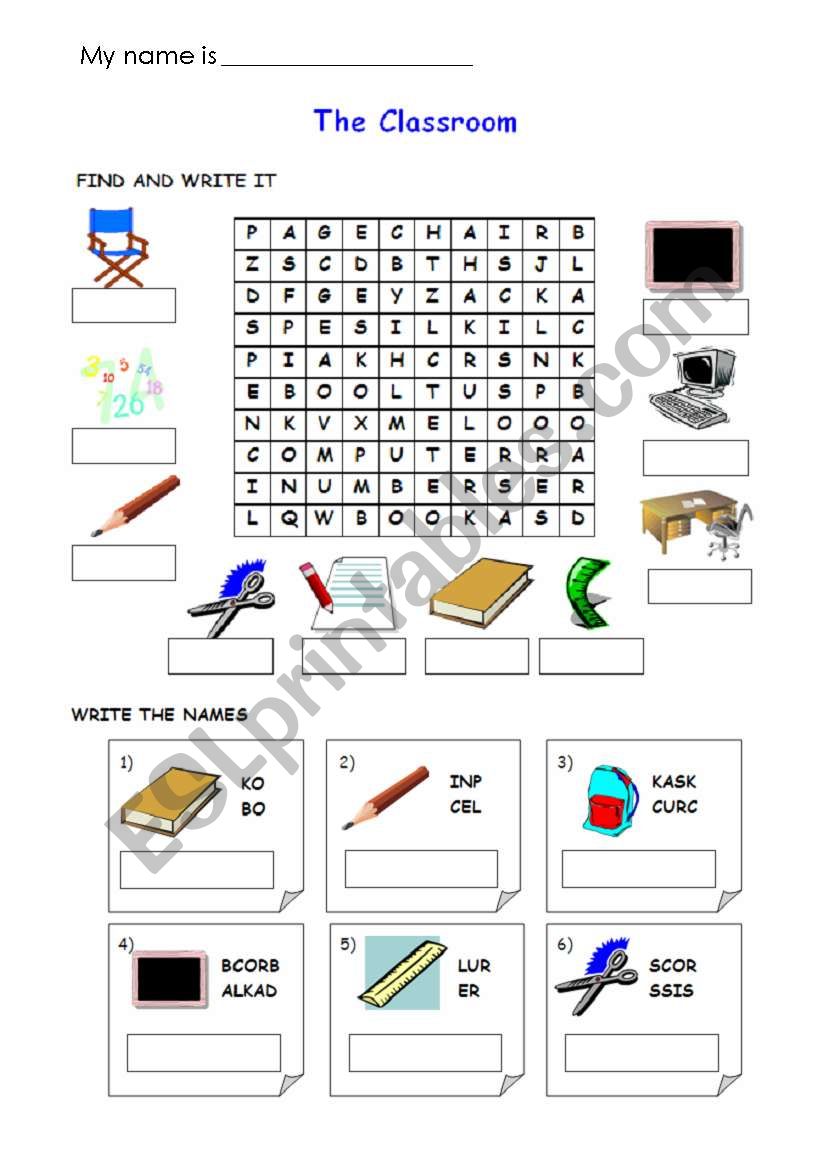 Classroom Objects worksheet